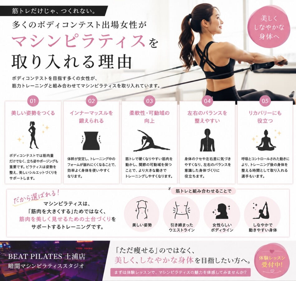 ✨本日は多くのボディコンテスト出場女性がマシンピラティスを取
